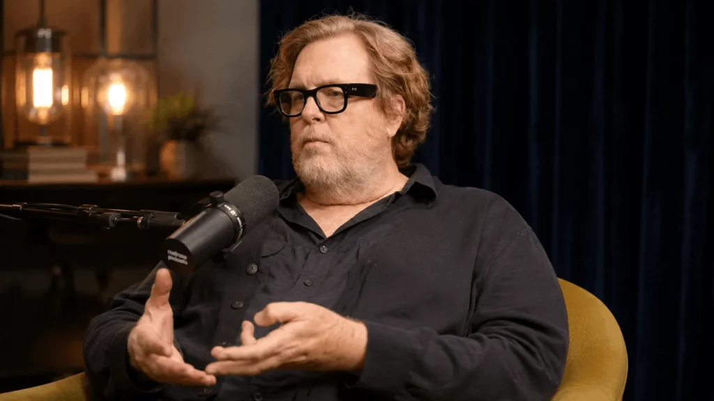 Steve Agee recording a comedy podcast