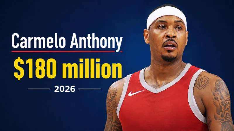 Carmelo Anthony shooting a jump shot in a Knicks jersey at Madison Square Garden