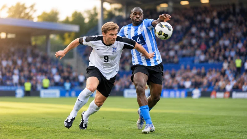 Jeff Brazier playing in a charity soccer match on a grass pitch