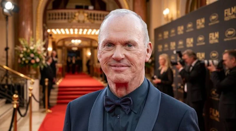 Michael Keaton in a Batman-era film still style night street scene